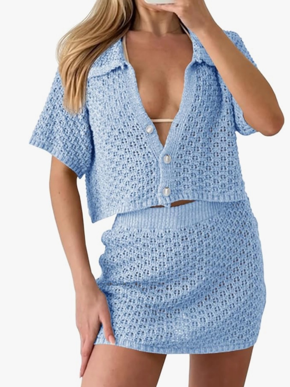 Sky Blue Knit Swim Coverup Set